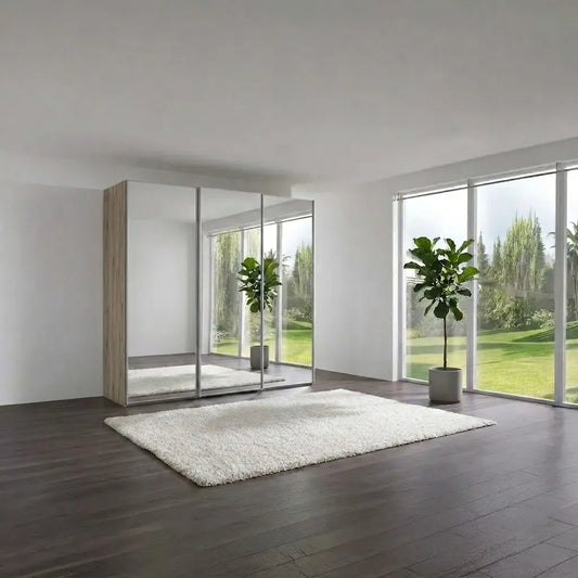 Wiemann Full Mirror Phoenix Iconic Nordic Oak Carcase 3 Door Sliding Wardrobe