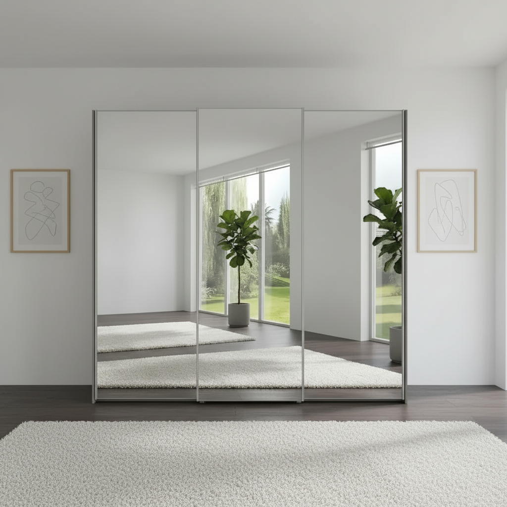 Wiemann Full Mirror Phoenix Iconic Nordic Oak Carcase 3 Door Sliding Wardrobe- Front view