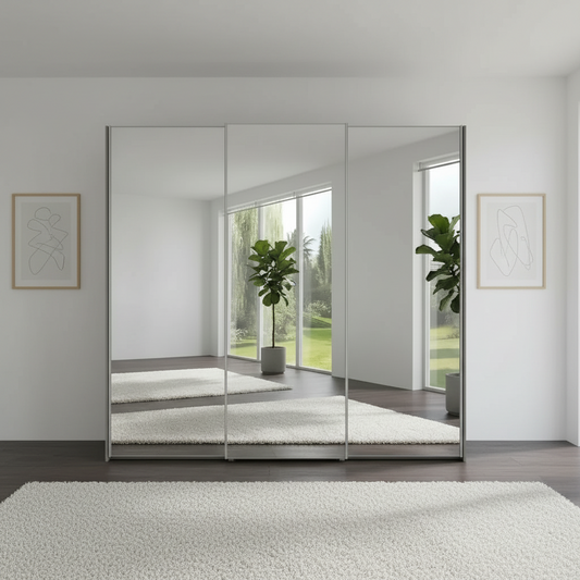 Wiemann Full Mirror Phoenix Iconic Nordic Oak Carcase 3 Door Sliding Wardrobe- Front view