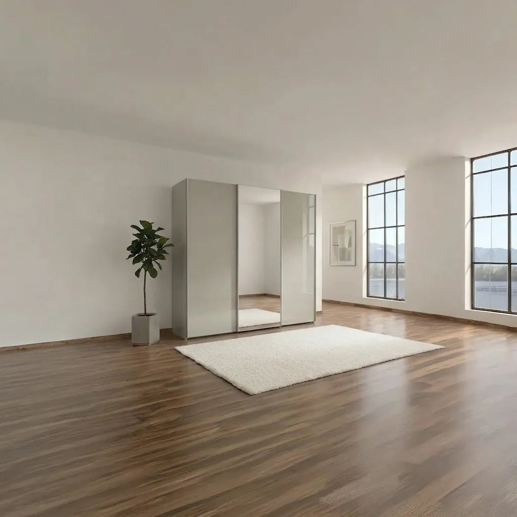 Wiemann Phoenix Pebble Grey 3 Door Sliding Wardrobe in Glass with Mirror