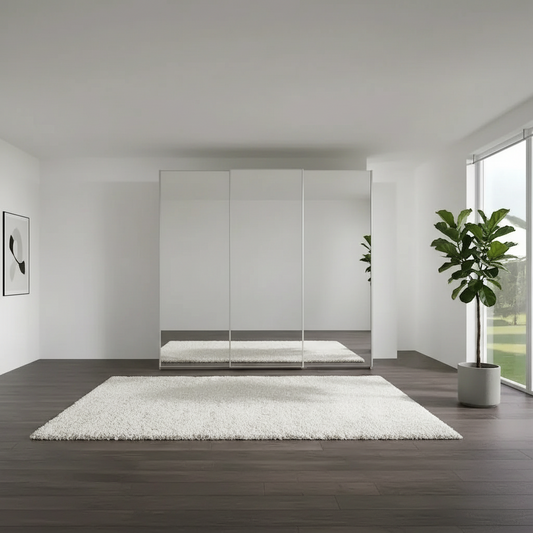 Wiemann Full Mirror Phoenix Iconic Pebble Grey Carcase 3 Door Sliding Wardrobe - Front view