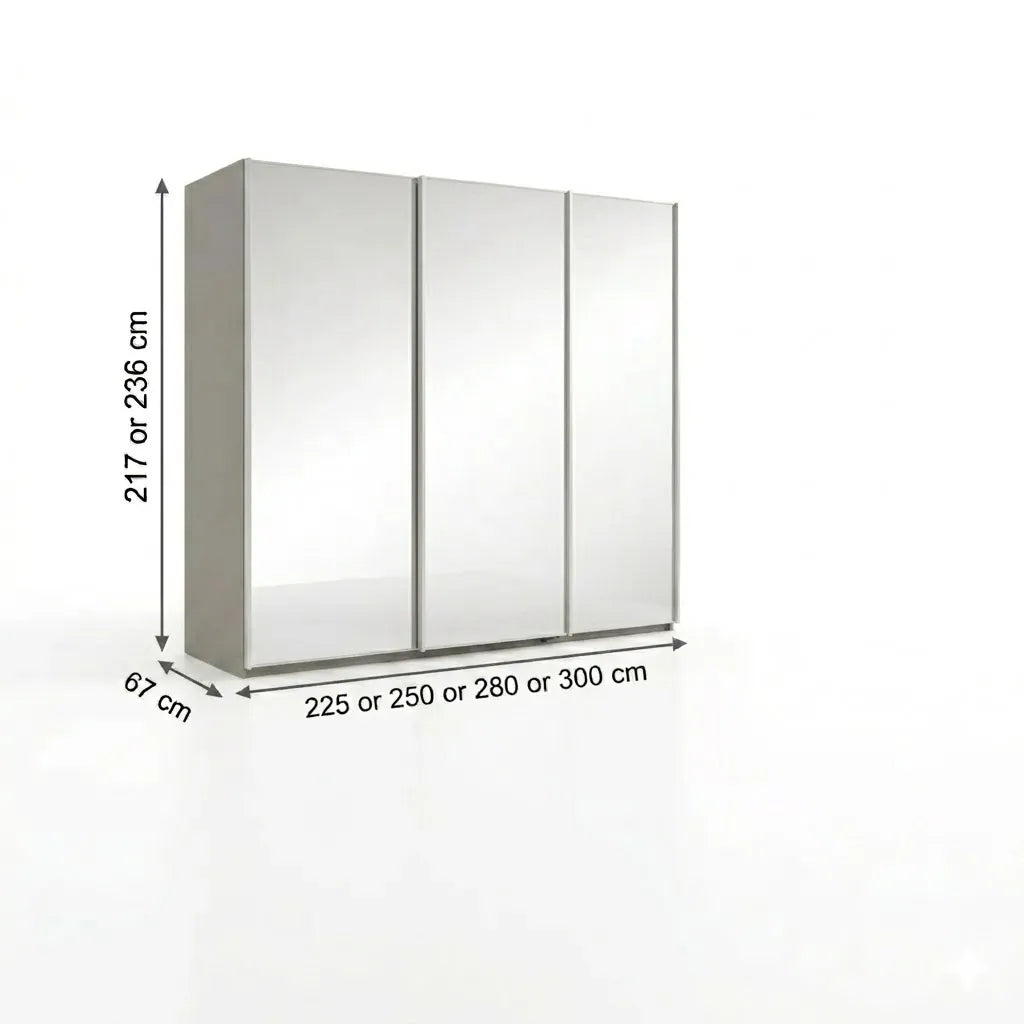 Wiemann Full Mirror Phoenix Iconic Pebble Grey Carcase 3 Door Sliding Wardrobe