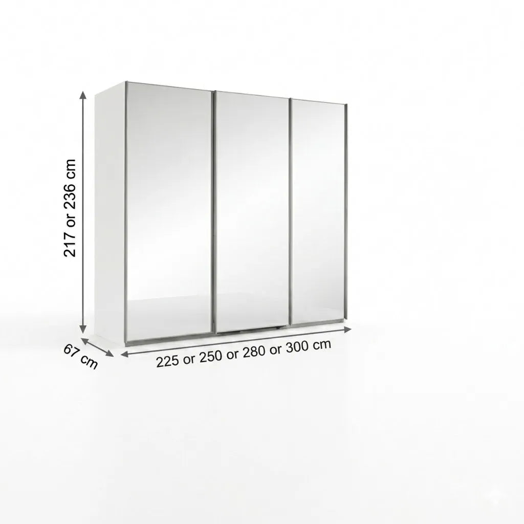 Wiemann Full Mirror Phoenix Iconic White Carcase 3 Door Sliding - Wardrobe - Dimensions