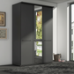 A tall Graphite three-door wardrobe with Middle mirrored door and two solid doors, shown in a modern room setting with a gray rug, basket, and framed wall art.