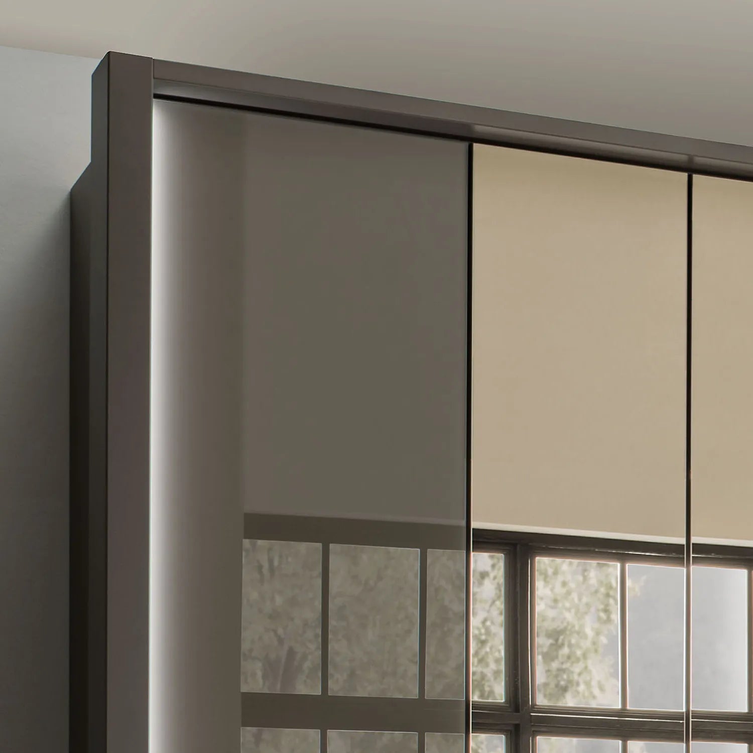 Wiemann Kansas Large 6 Door Havana Glass Wardrobe with Mirror & LED Light 
