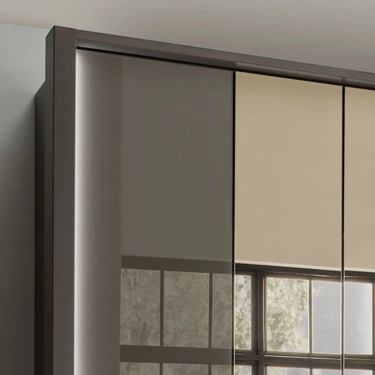 Wiemann Kansas Large 6 Door Havana Glass Wardrobe with Mirror & LED Light 