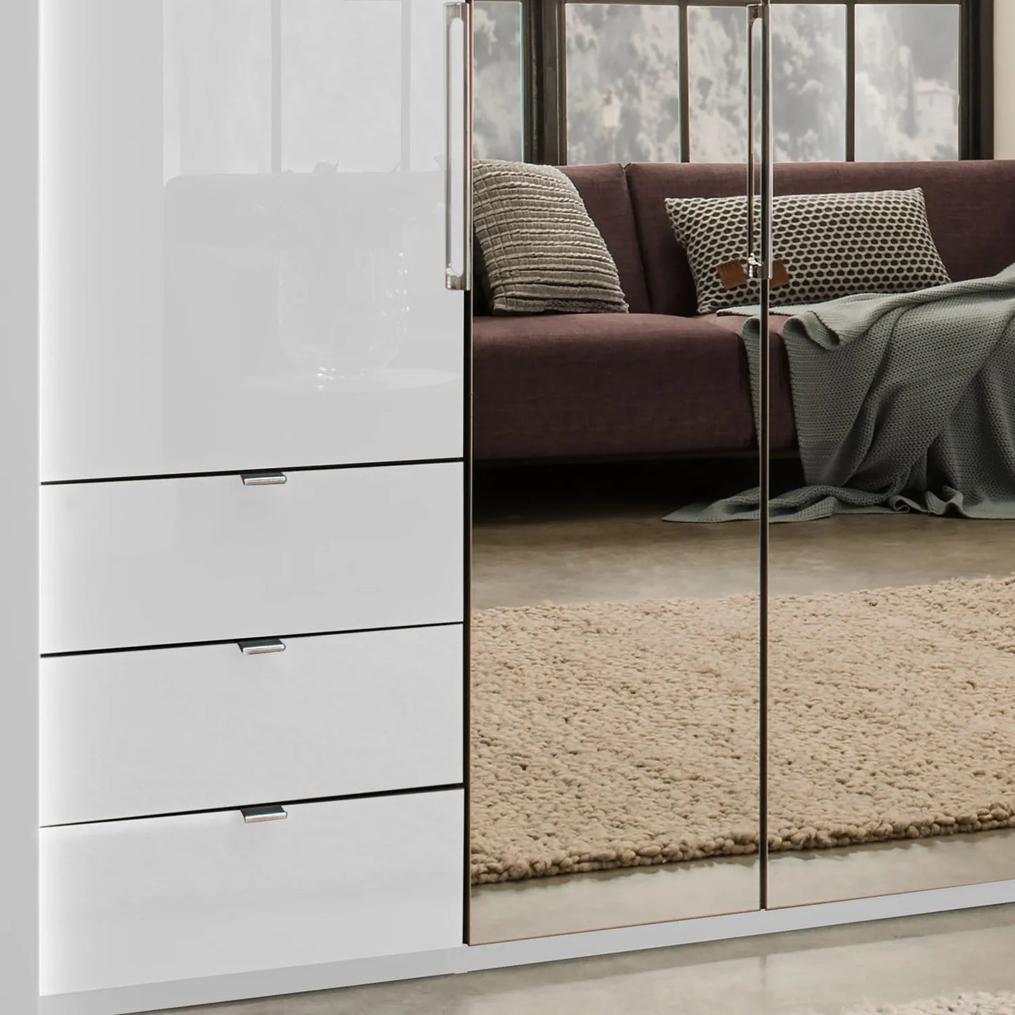 Wiemann Kansas Large 6 Door Havana Glass Wardrobe with Mirror & LED Light 