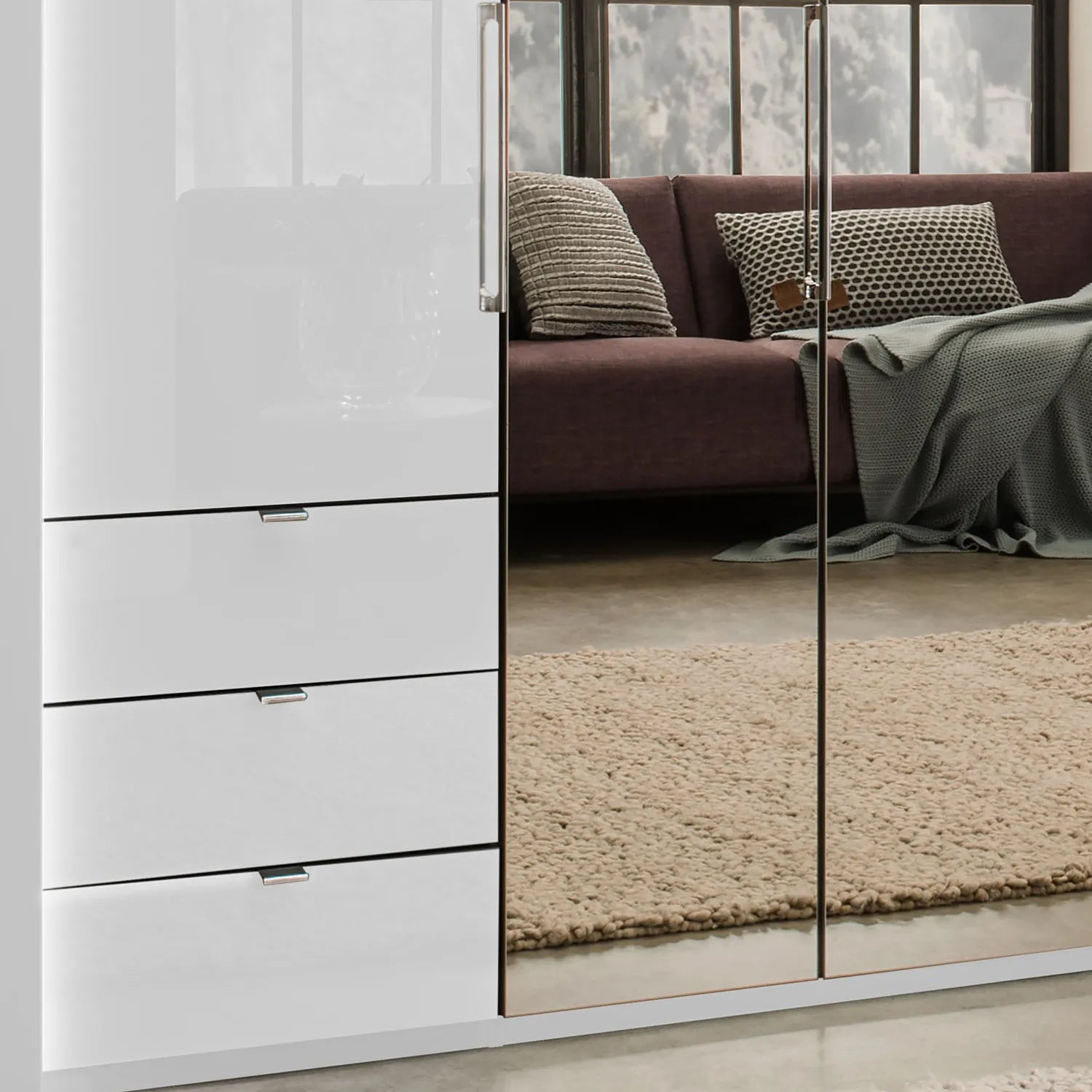Wiemann Kansas Large 6 Door Havana Glass Wardrobe with Mirror & LED Light 