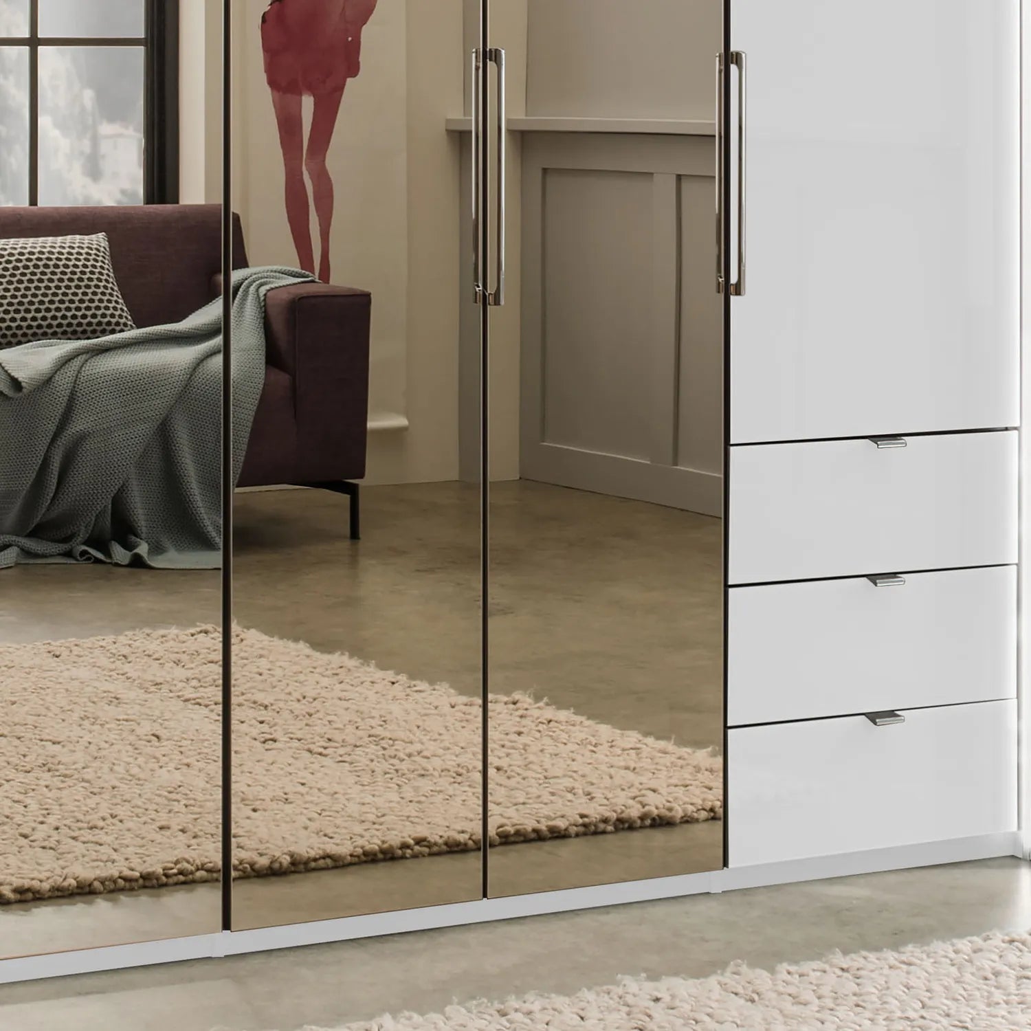 Wiemann Kansas Large 6 Door Havana Glass Wardrobe with Mirror & LED Light 