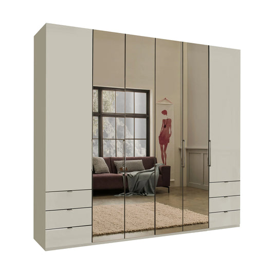 Wiemann Kansas Large 6 Door Champagne Wardrobe with Mirror