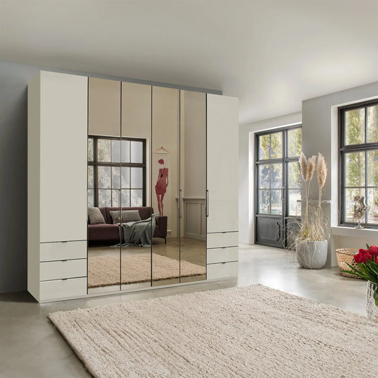 Wiemann Kansas Large 6 Door Champagne Wardrobe with Mirror 
