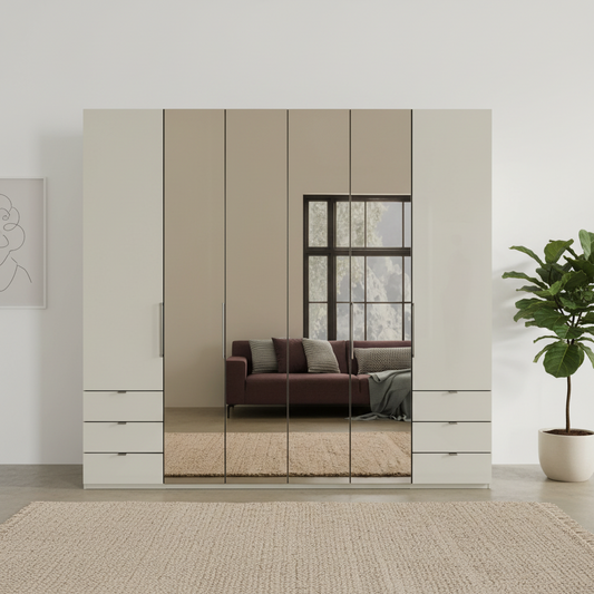 Wiemann Kansas Large 6 Door Champagne Wardrobe with Mirror