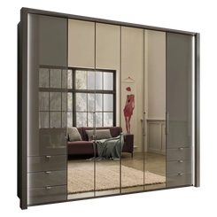 Wiemann Kansas Large 6 Door Havana Glass Wardrobe with Mirror & LED Light 