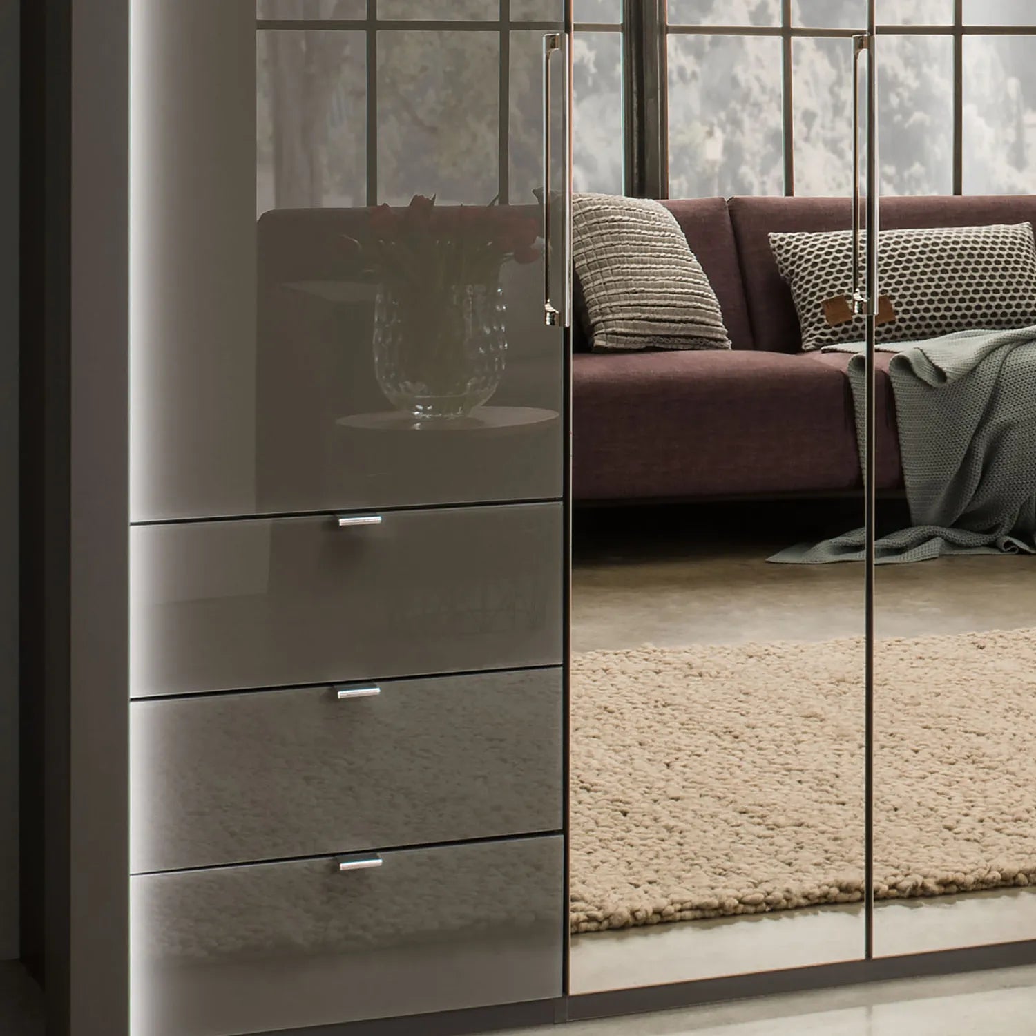 Wiemann Kansas Large 6 Door Havana Glass Wardrobe with Mirror & LED Light 