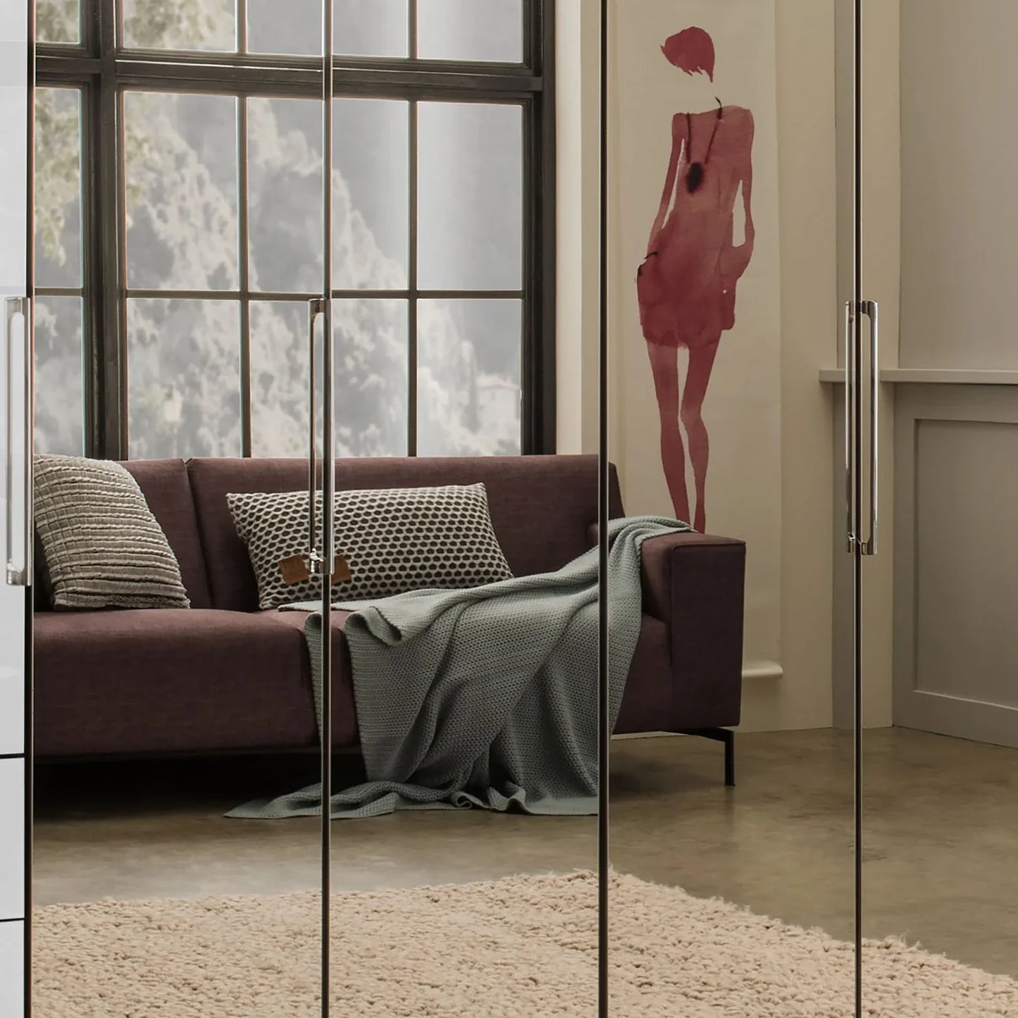 Wiemann Kansas Large 6 Door Havana Glass Wardrobe with Mirror & LED Light 