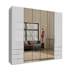 Wiemann Kansas Large 6 Door White Glass Wardrobe with Mirror 