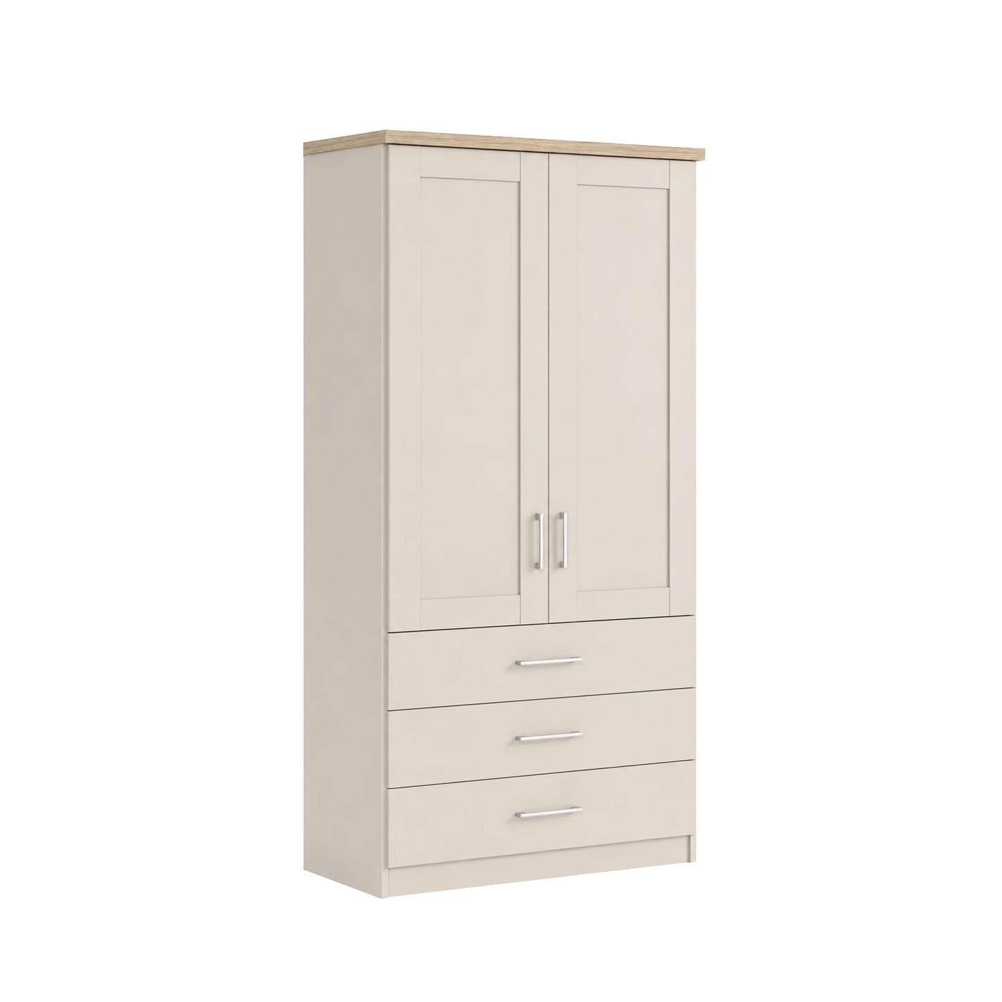 Shop the Wiemann Kempton 100cm wardrobe with drawers in Champagne Colour with Oak Cornice
