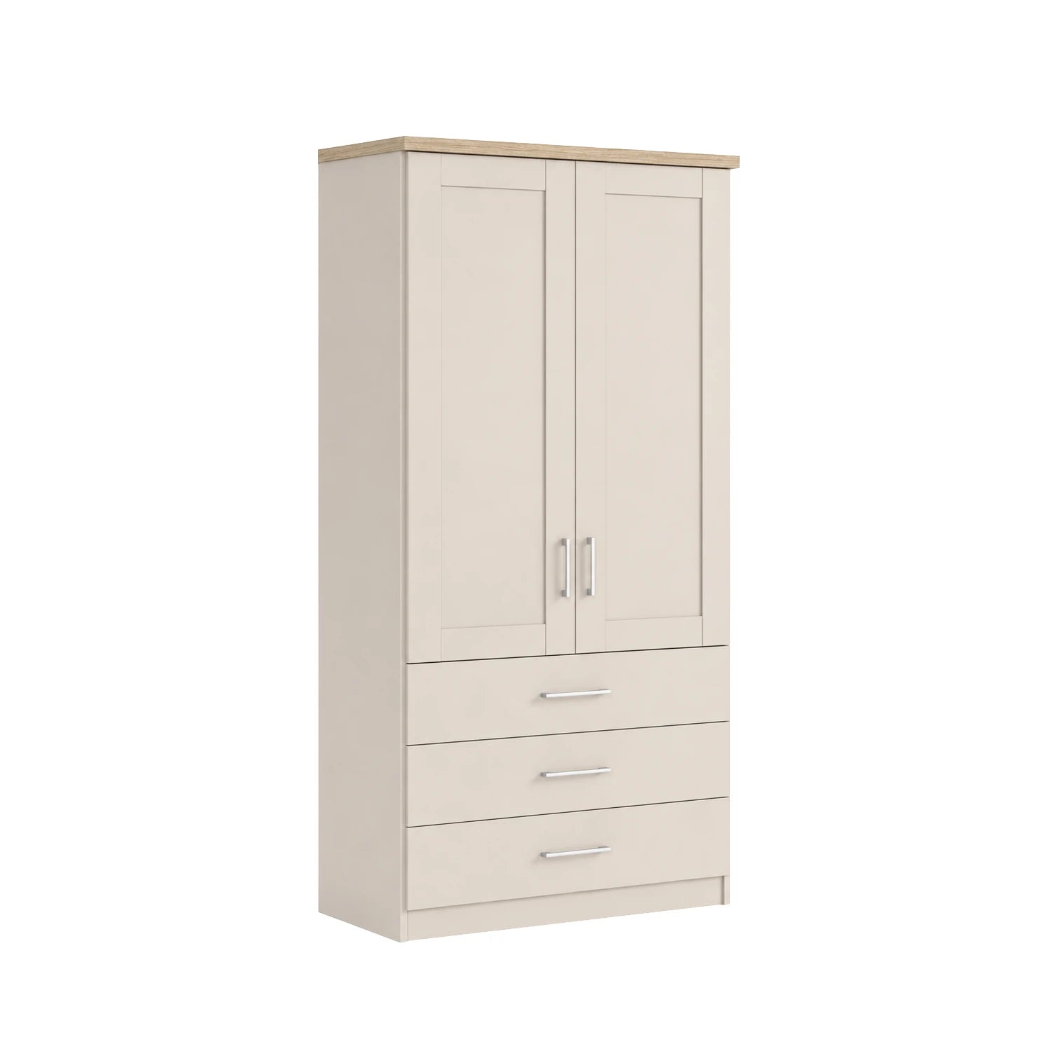 Shop the Wiemann Kempton 100cm wardrobe with drawers in Champagne Colour with Oak Cornice