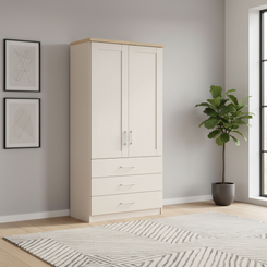 Shop the Wiemann Kempton 100cm wardrobe with drawers. in Champagne Colour with Oak Cornice