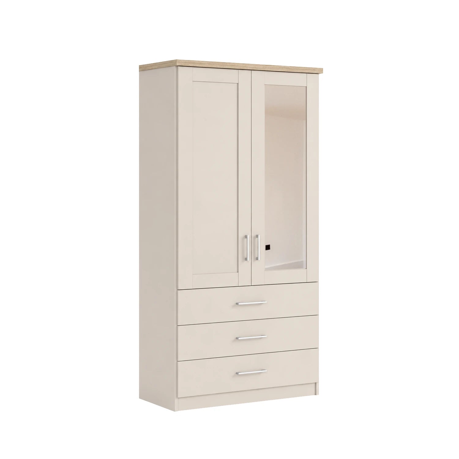 Wiemann Kempton 100cm wardrobe with drawers in Champagne Colour with  Cornice and Mirror on Righ Door