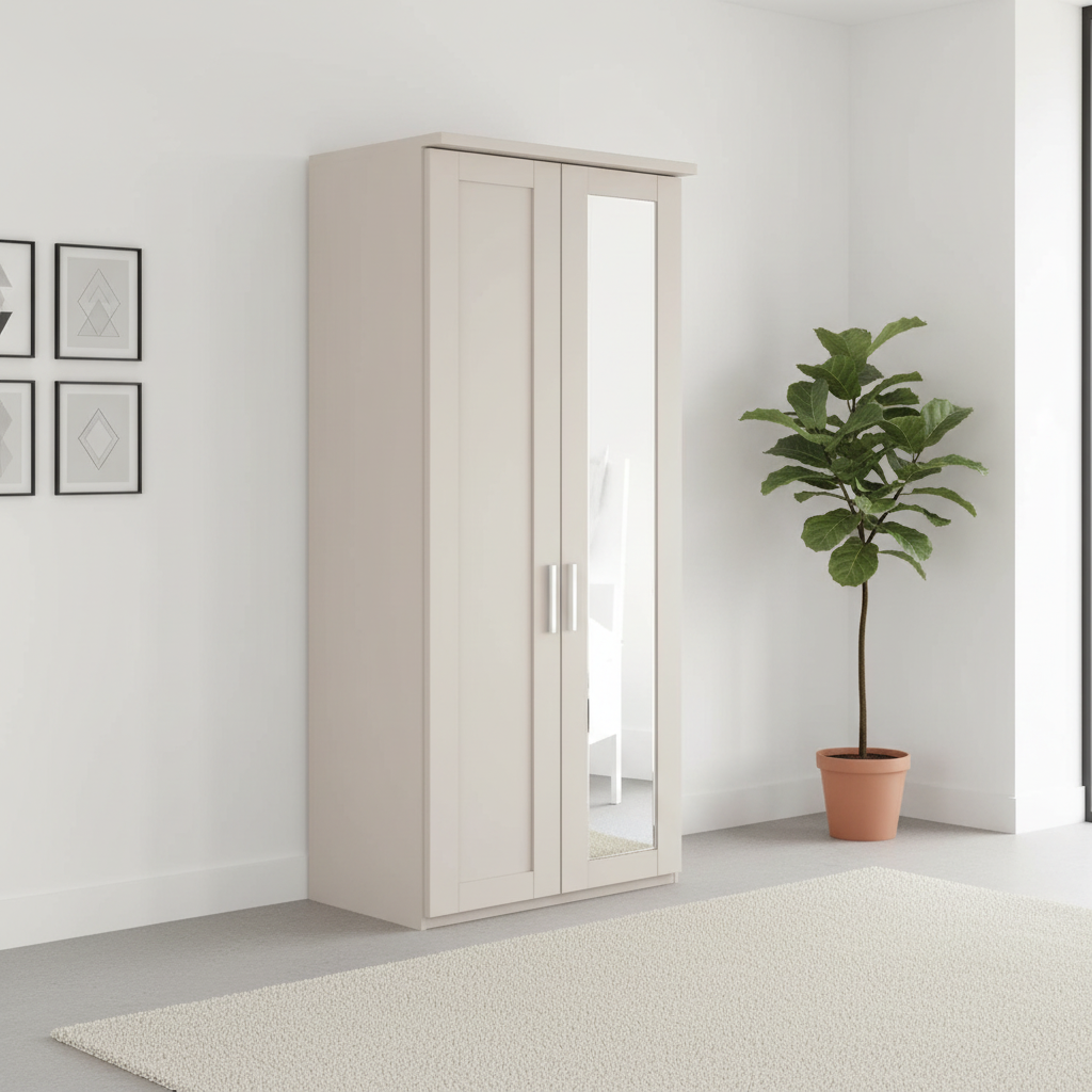 Shop the Wiemann Kempton 100cm 2 door Champagne wardrobe with Mirror on Right Door