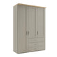 Shaker style Wiemann Kempton Pebble Grey 150cm 3 door wardrobe with drawers and Nordic Oak Cornice