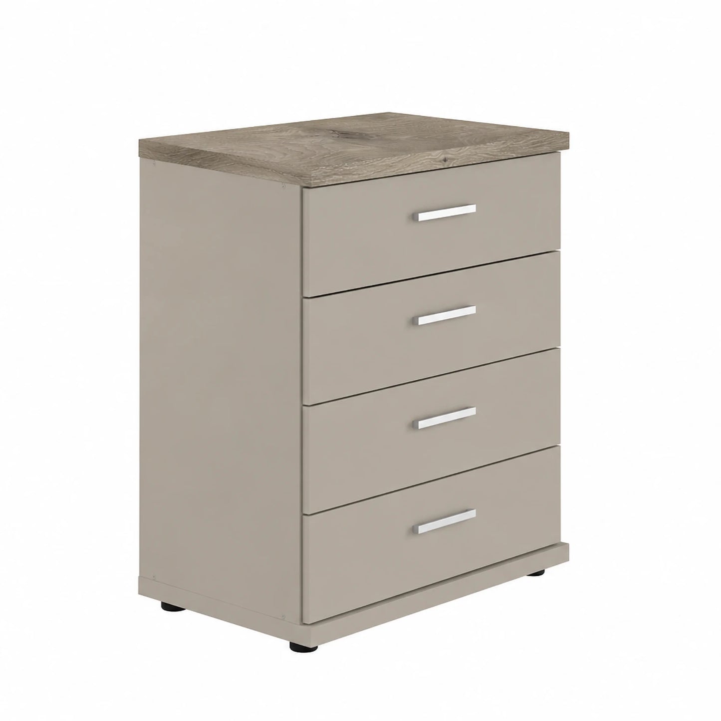Shop the Wiemann Kempton Pebble Grey 4 drawer Large chest with Nordic Oak top and delivered assembled.