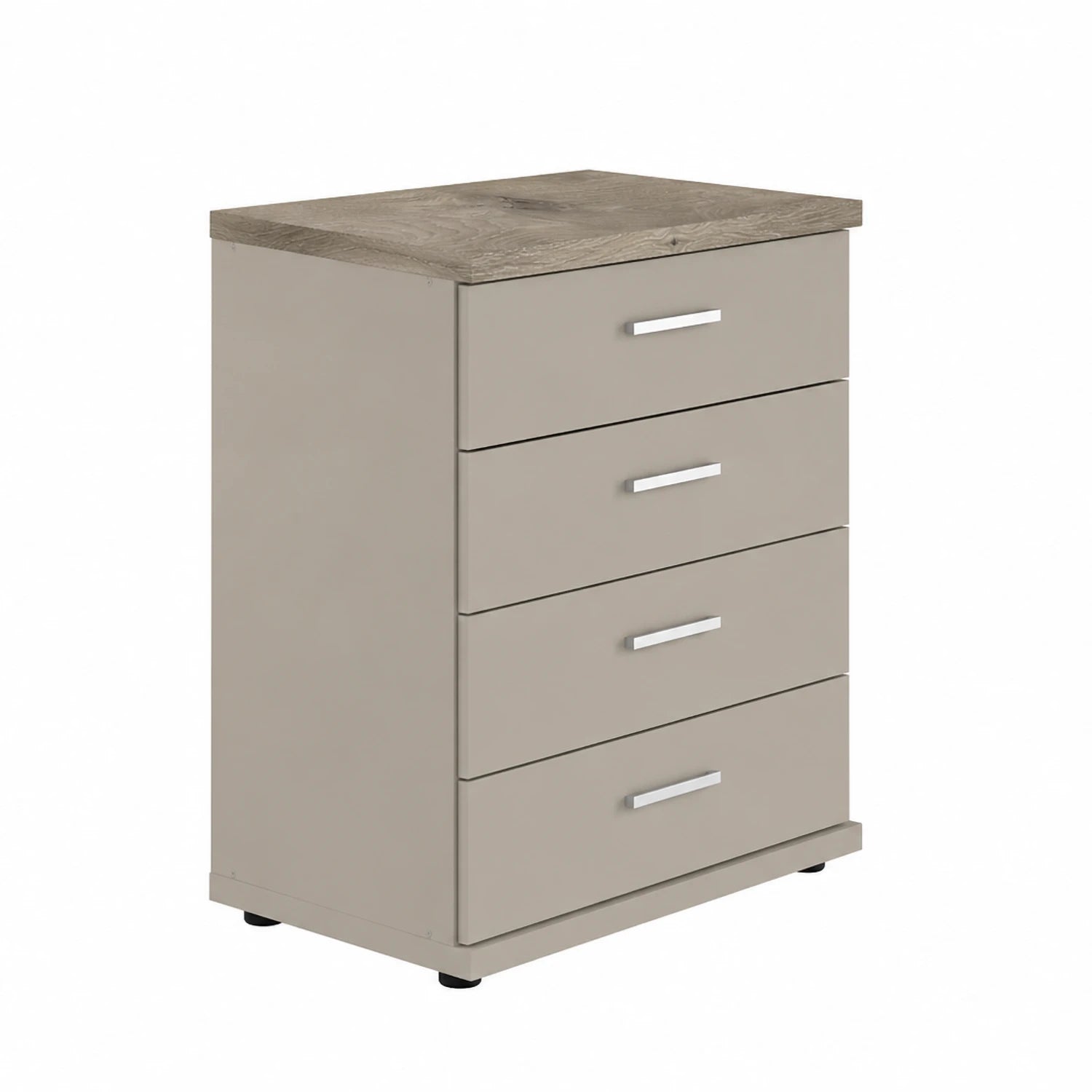 Shop the Wiemann Kempton Pebble Grey 4 drawer Large chest with Nordic Oak top and delivered assembled.