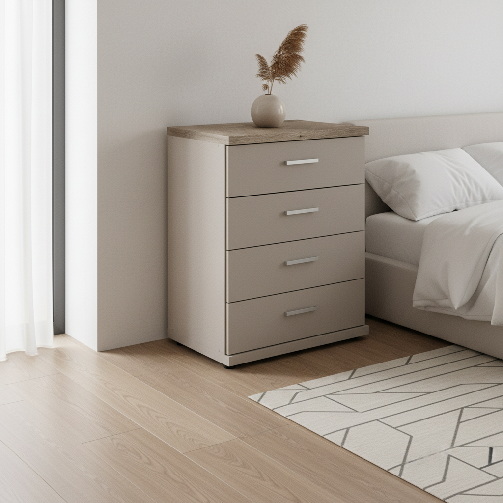 Wiemann Kempton Pebble Grey and Nordic Oak Top 4 Drawer Chest