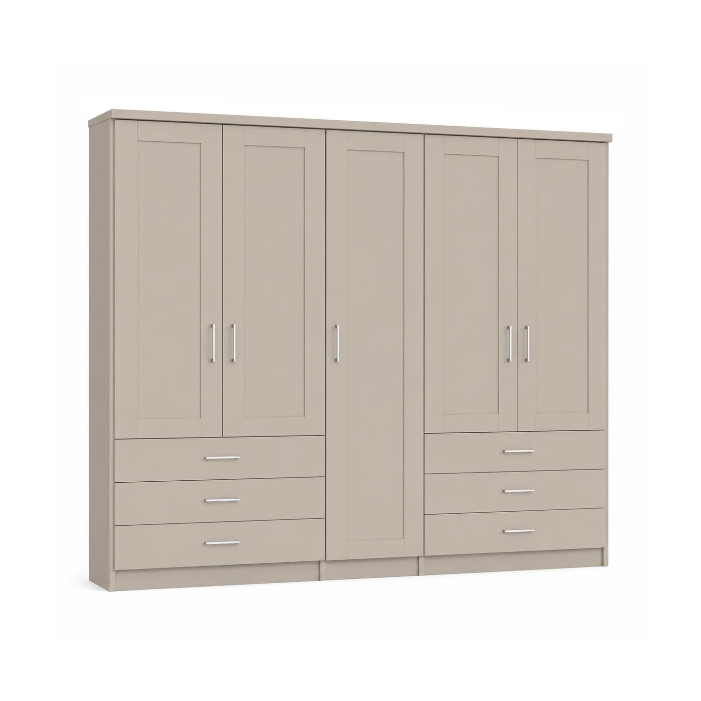 Wiemann Kempton Champagne 250cm large 5 Door wardrobe with 6 drawers and k Cornice