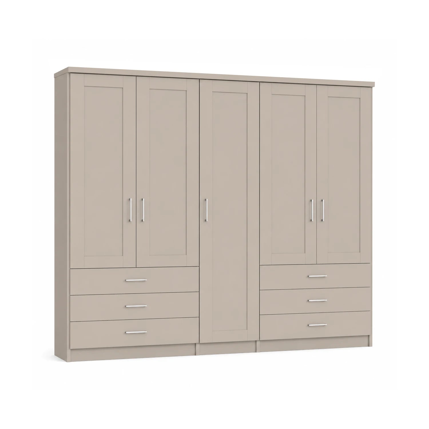Wiemann Kempton Champagne 250cm large 5 Door wardrobe with 6 drawers and k Cornice
