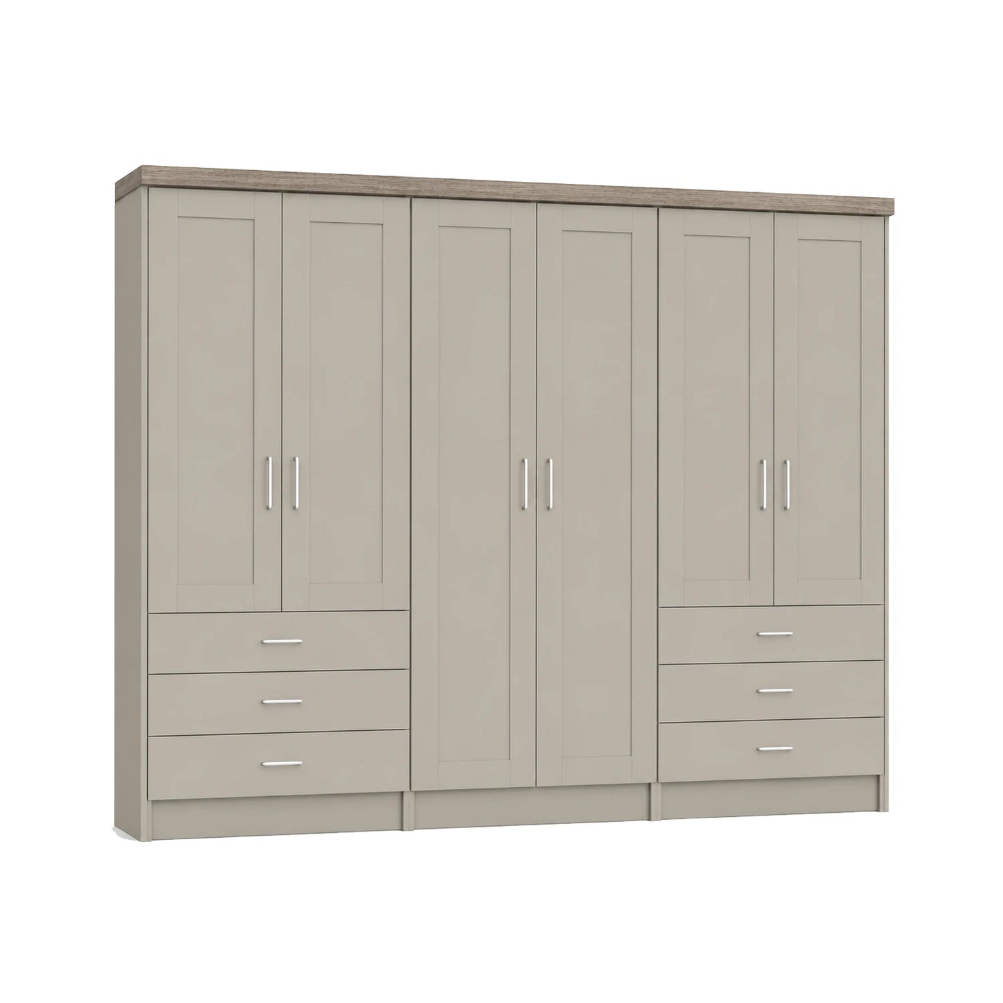 Wiemann Kempton Pebble Grey 300cm large 6 Door wardrobe with 6 drawers 