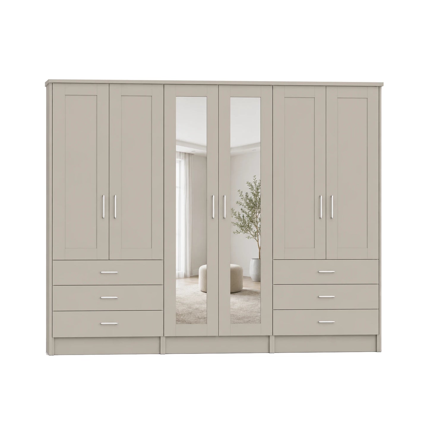 Wiemann Kempton Champagne 300cm large 6 Door wardrobe with 6 drawers, Mirror  and  Cornice