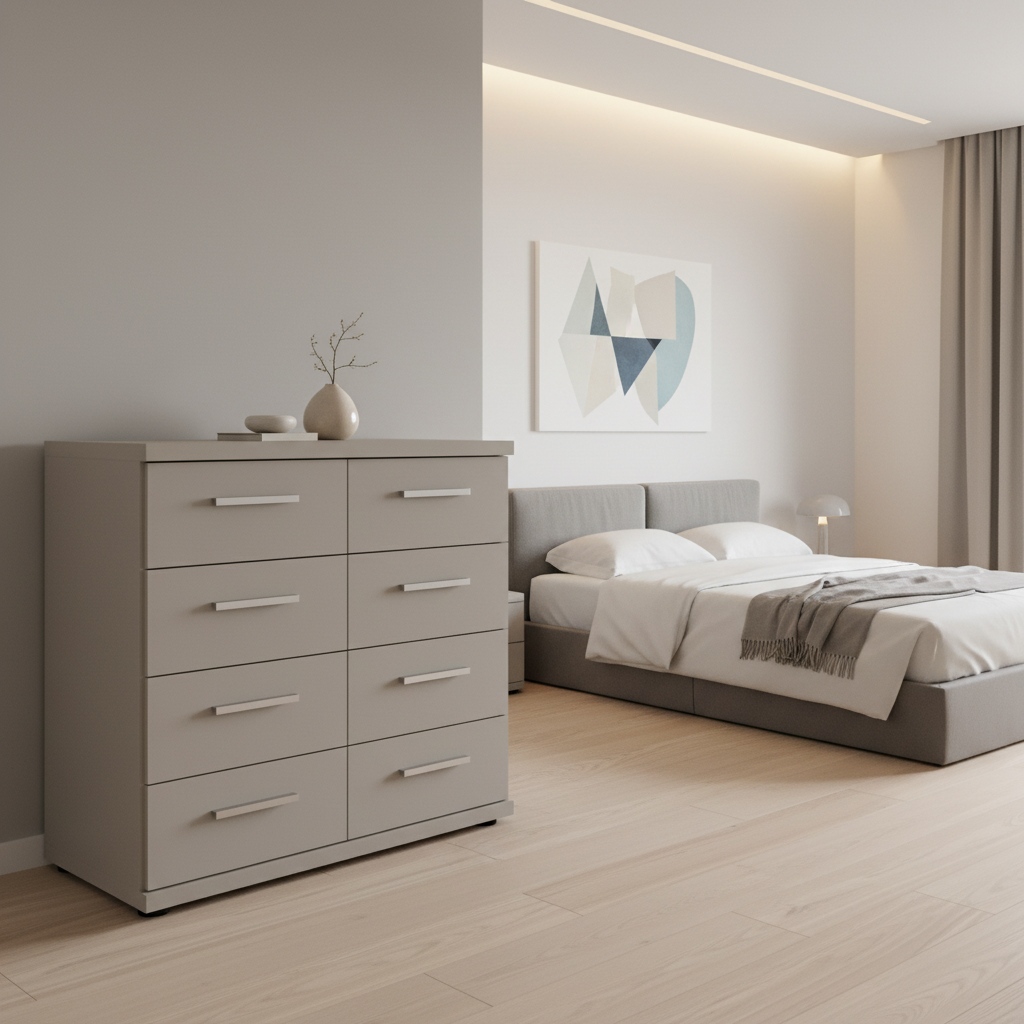 Wiemann Kempton Pebble Grey Large Twin chest of drawers with eight spacious storage drawers