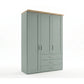 Shaker style Wiemann Kempton Sage Green 150cm 3 door wardrobe with drawers and Nordic Oak Cornice