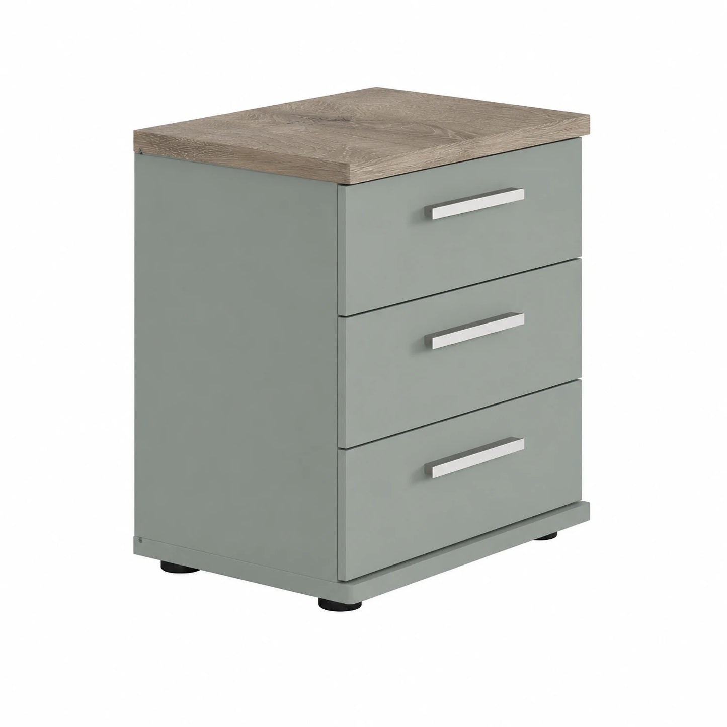 Wiemann Kempton 3 drawer bedside table in Sage Green finish and Oak Top