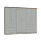 Wiemann Kempton large 6 Door wardrobe with 6 drawers in Sage Green and Oak Cornice