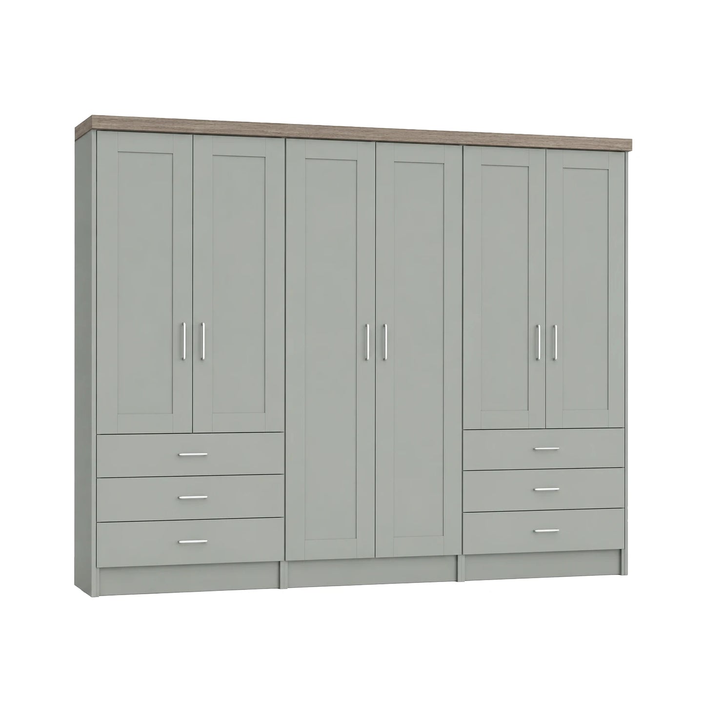 Wiemann Kempton large 6 Door wardrobe with 6 drawers in Sage Green and Oak Cornice