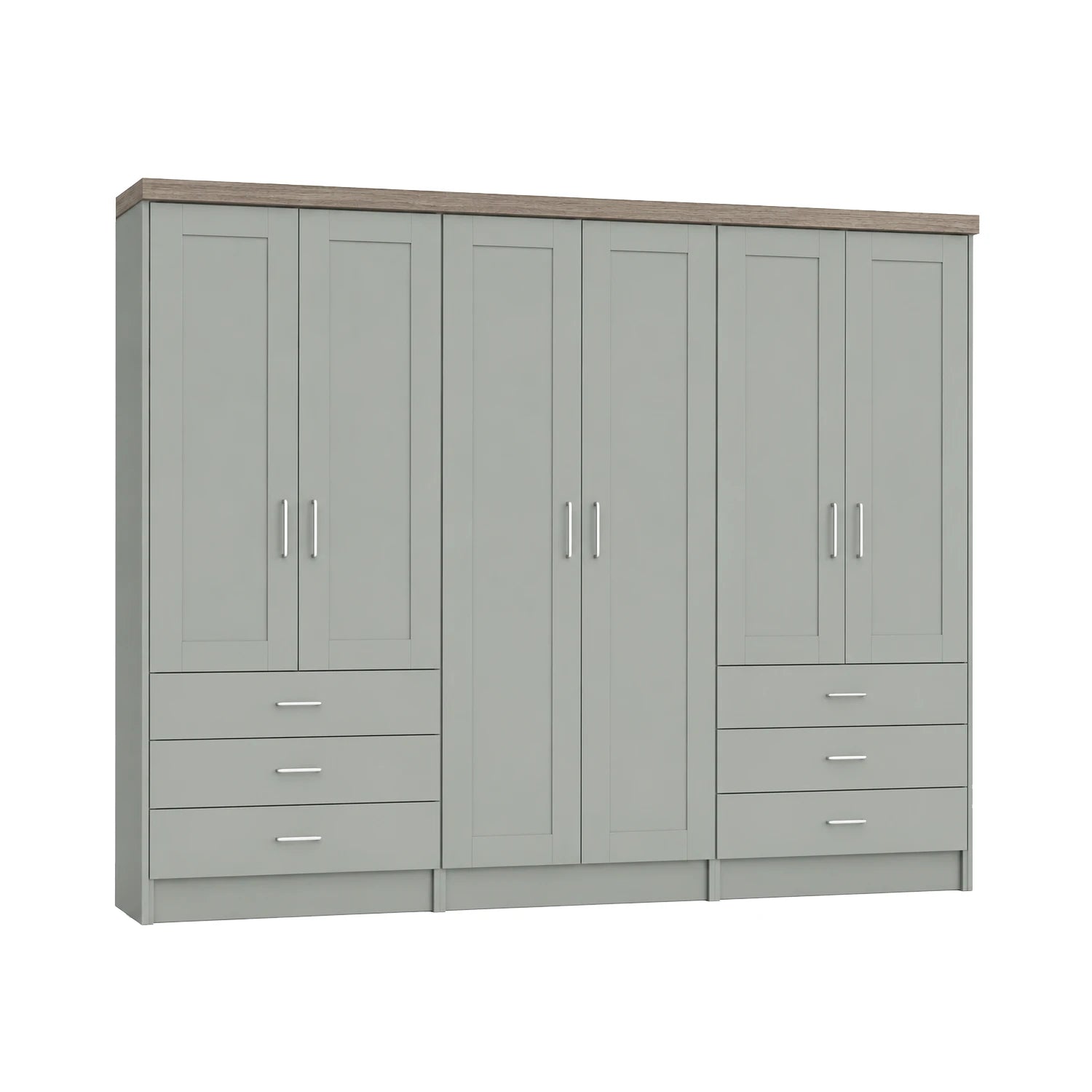 Wiemann Kempton large 6 Door wardrobe with 6 drawers in Sage Green and Oak Cornice