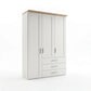 Shaker style Wiemann Kempton White 150cm 3 door wardrobe with drawers and Nordic Oak Cornice