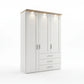 Shaker style Wiemann Kempton 150cm 3 door wardrobe with drawers in White and Nordic Oak Light Cornice