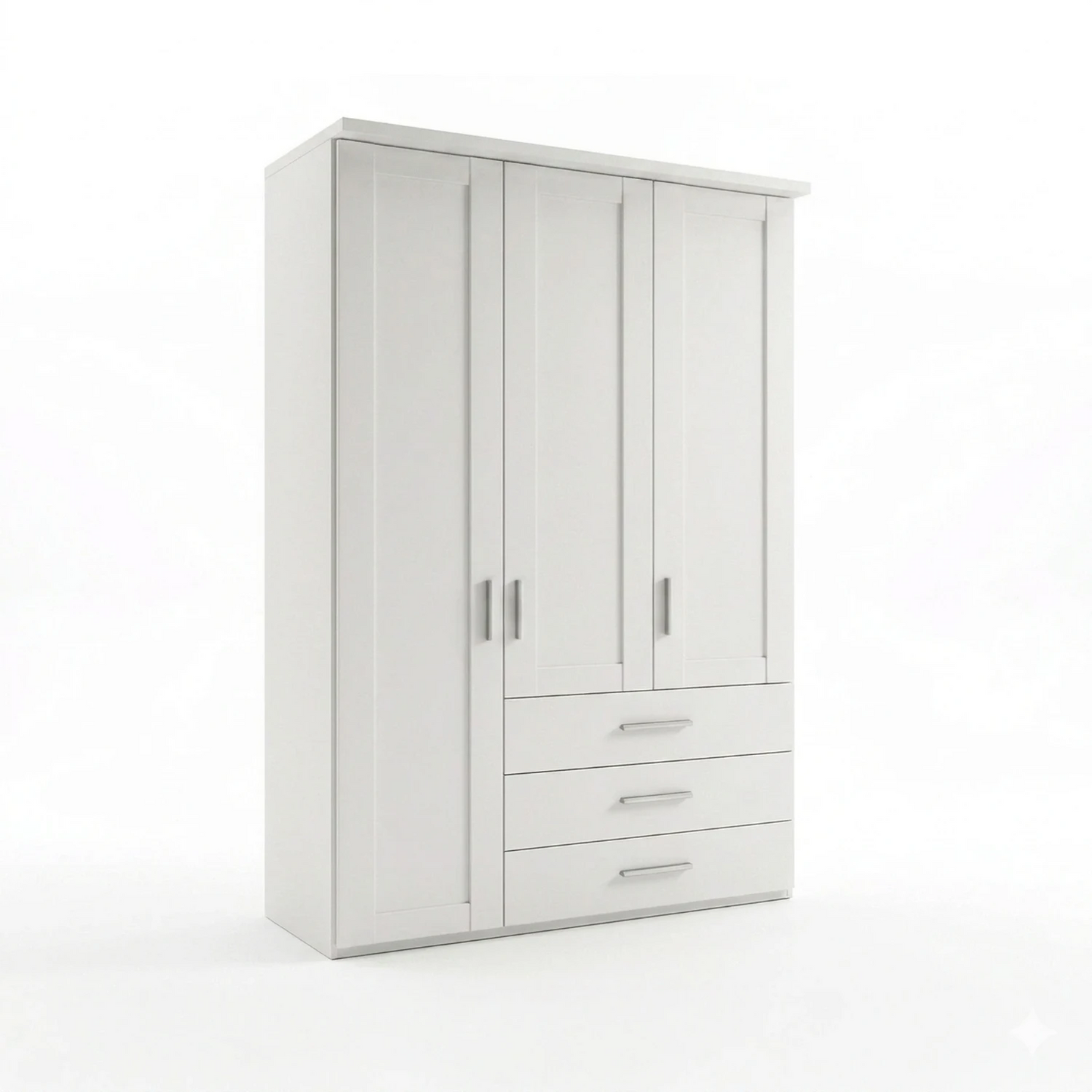 Shaker style Wiemann Kempton White 150cm 3 door wardrobe with drawers and  Cornice