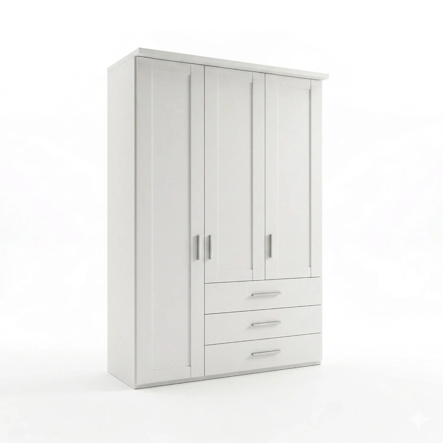 Shaker style Wiemann Kempton White 150cm 3 door wardrobe with drawers and  Cornice
