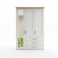 Shaker style Wiemann Kempton White 150cm 3 door wardrobe with drawers Mirror on Left door and  oak Cornice