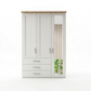 Shaker style Wiemann Kempton White 150cm 3 door wardrobe with drawers Mirror on Right door and  oak Cornice