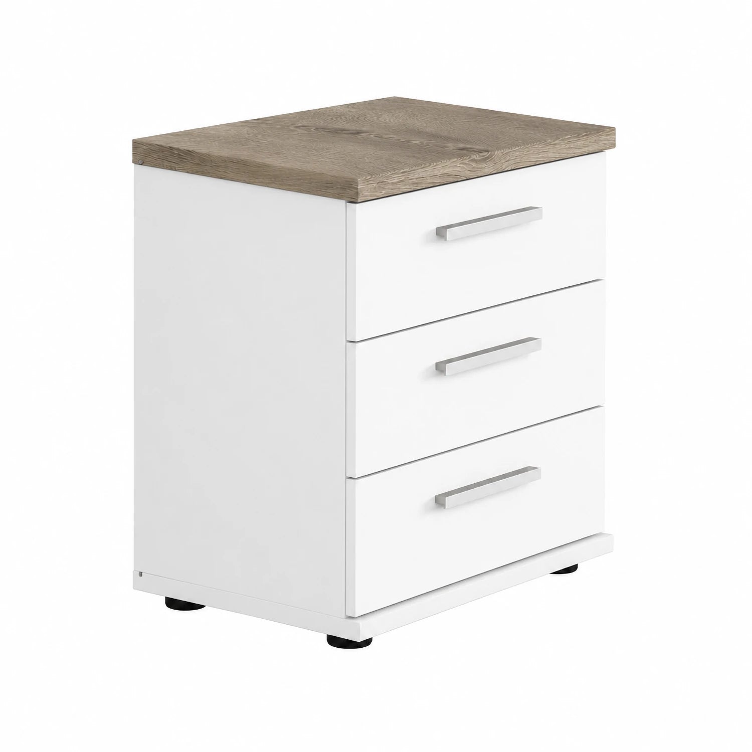 Wiemann Kempton 3 drawer bedside table in White finish and Nordic Oak Top