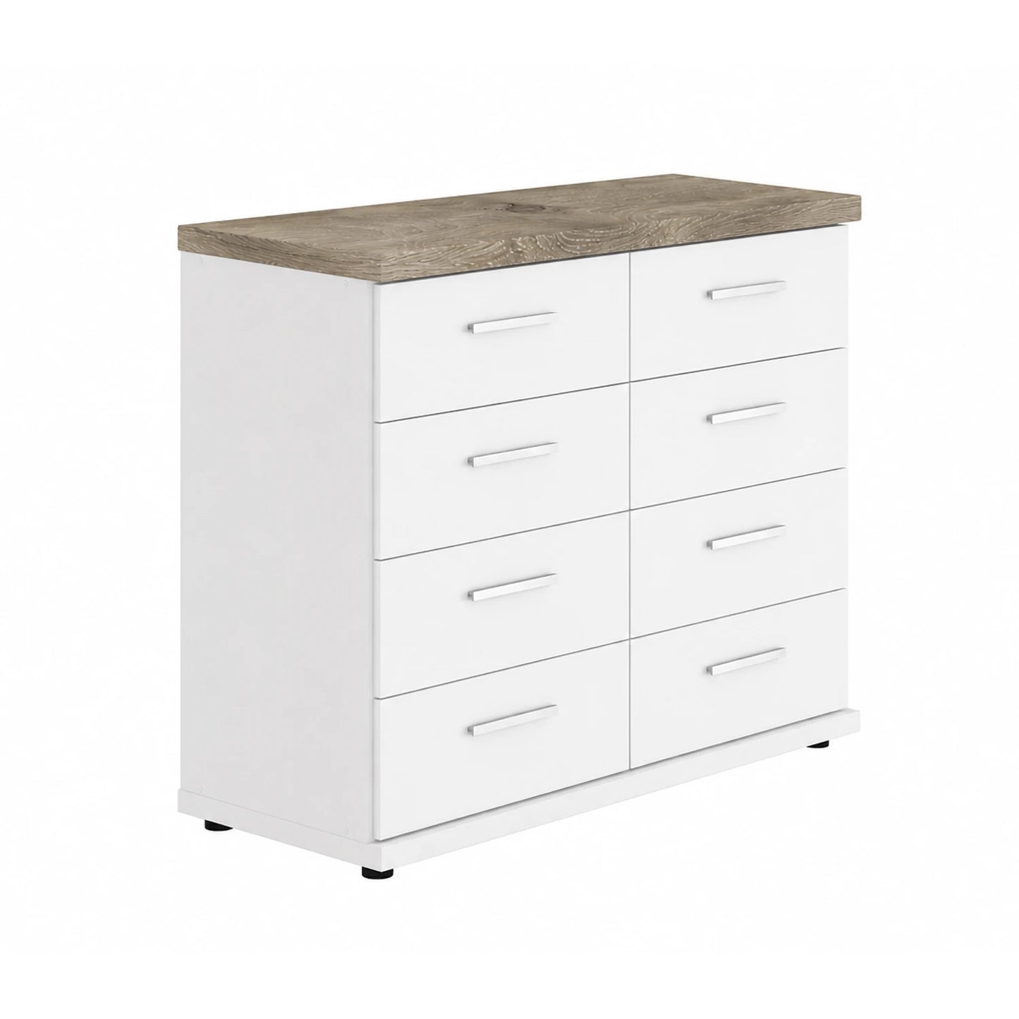 Wiemann Kempton White Large Twin chest of drawers with eight spacious storage drawers and Nordic Oak Top Panel