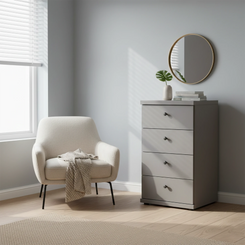 Wiemann Pebble Grey Marlo 4 Drawer Narrow Chest with round knob handles