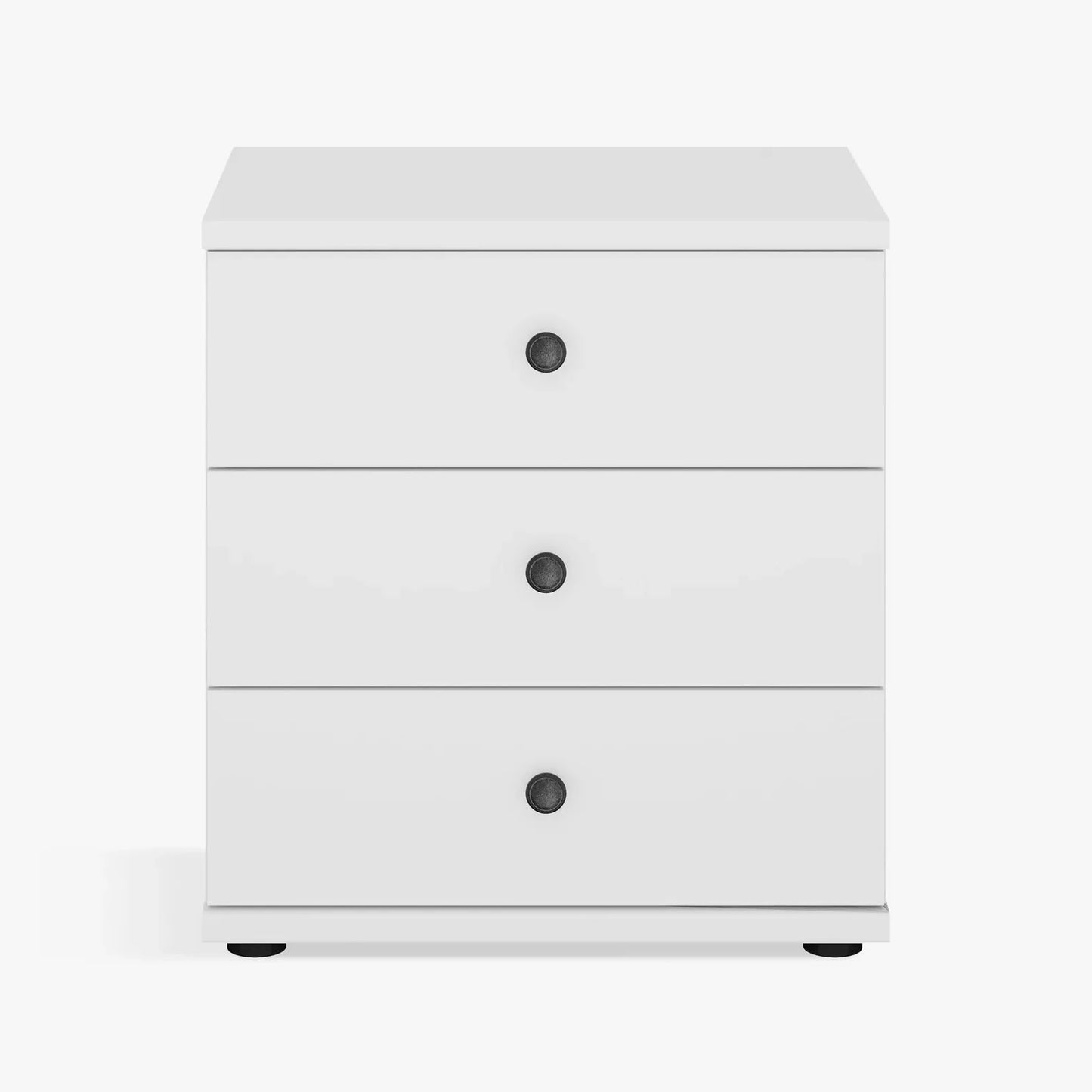 Wiemann White Marlo 3 Drawer Bedside Cabinet with Black round knob handles