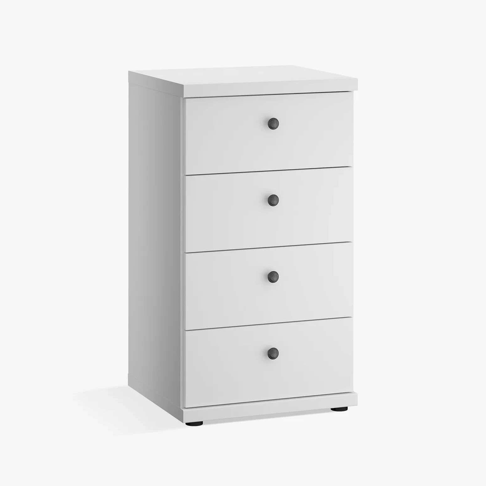 Wiemann White Marlo 4 Drawer Narrow Chest with round knob handles